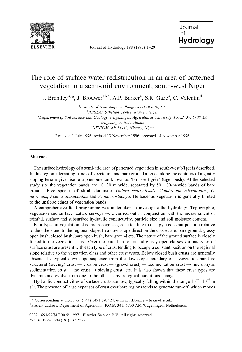 The Role of Surface Water Redistribution in an Area of Patterned Vegetation