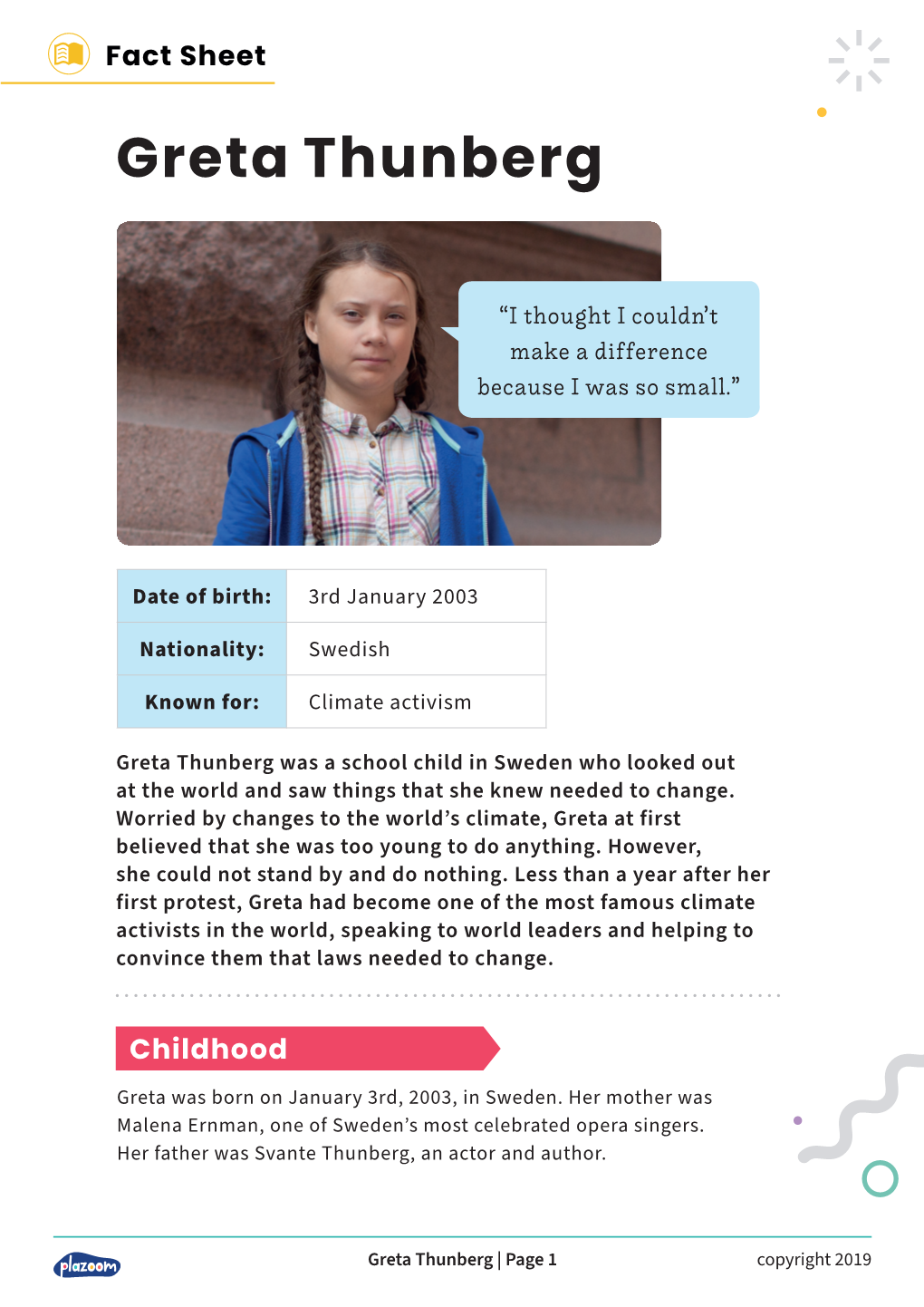 Greta Thunberg Fact Sheet