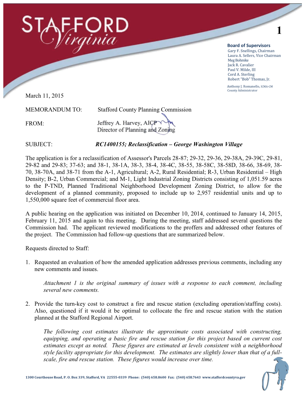 March 11, 2015 MEMORANDUM TO: Stafford County Planning