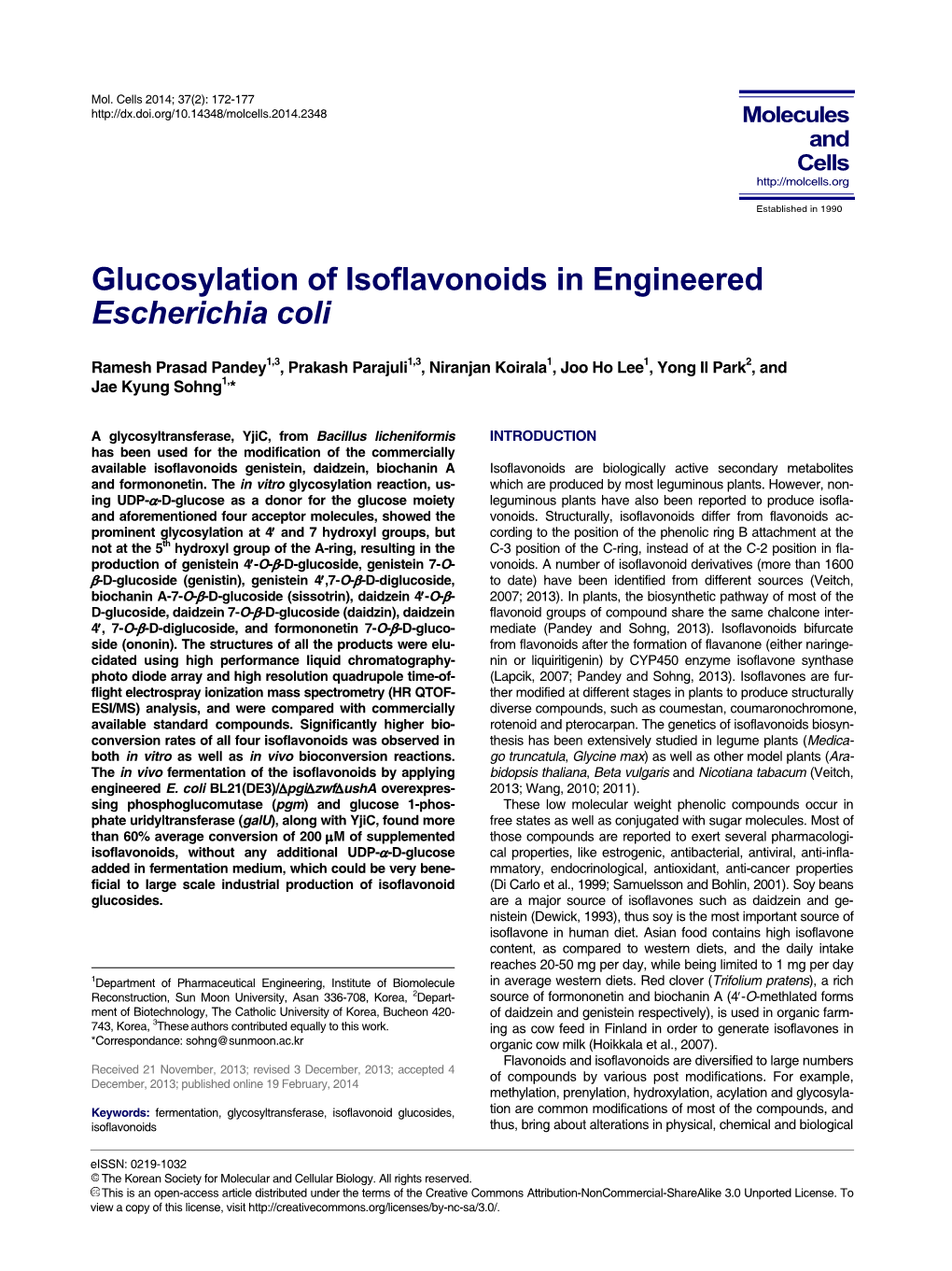 Glucosylation of Isoflavonoids in Engineered Escherichia Coli