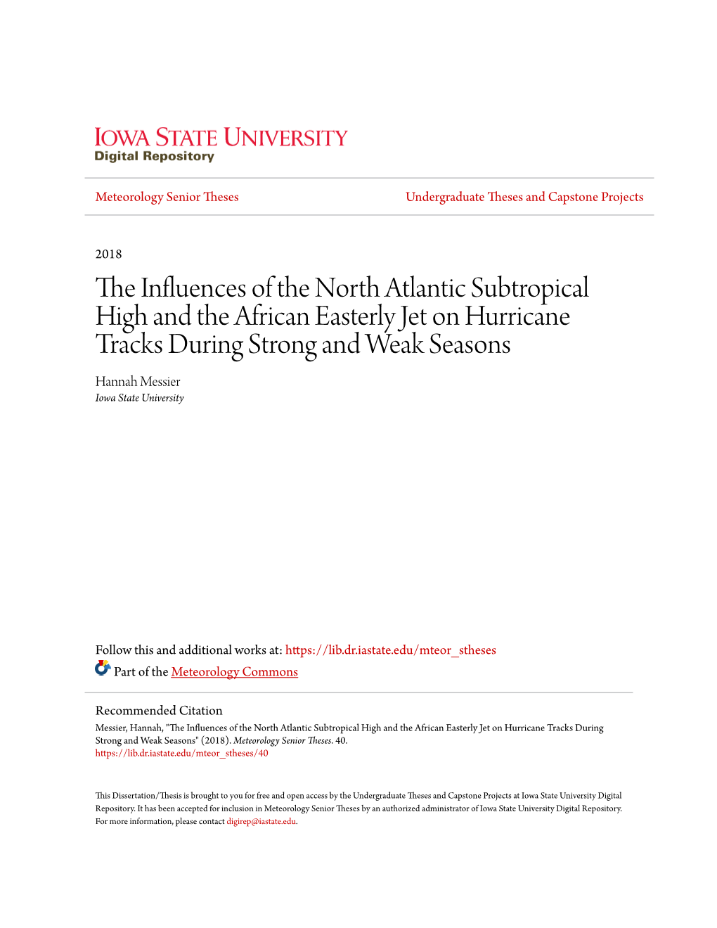 The Influences of the North Atlantic Subtropical High and the African Easterly Jet on Hurricane Tracks During Strong and Weak Seasons