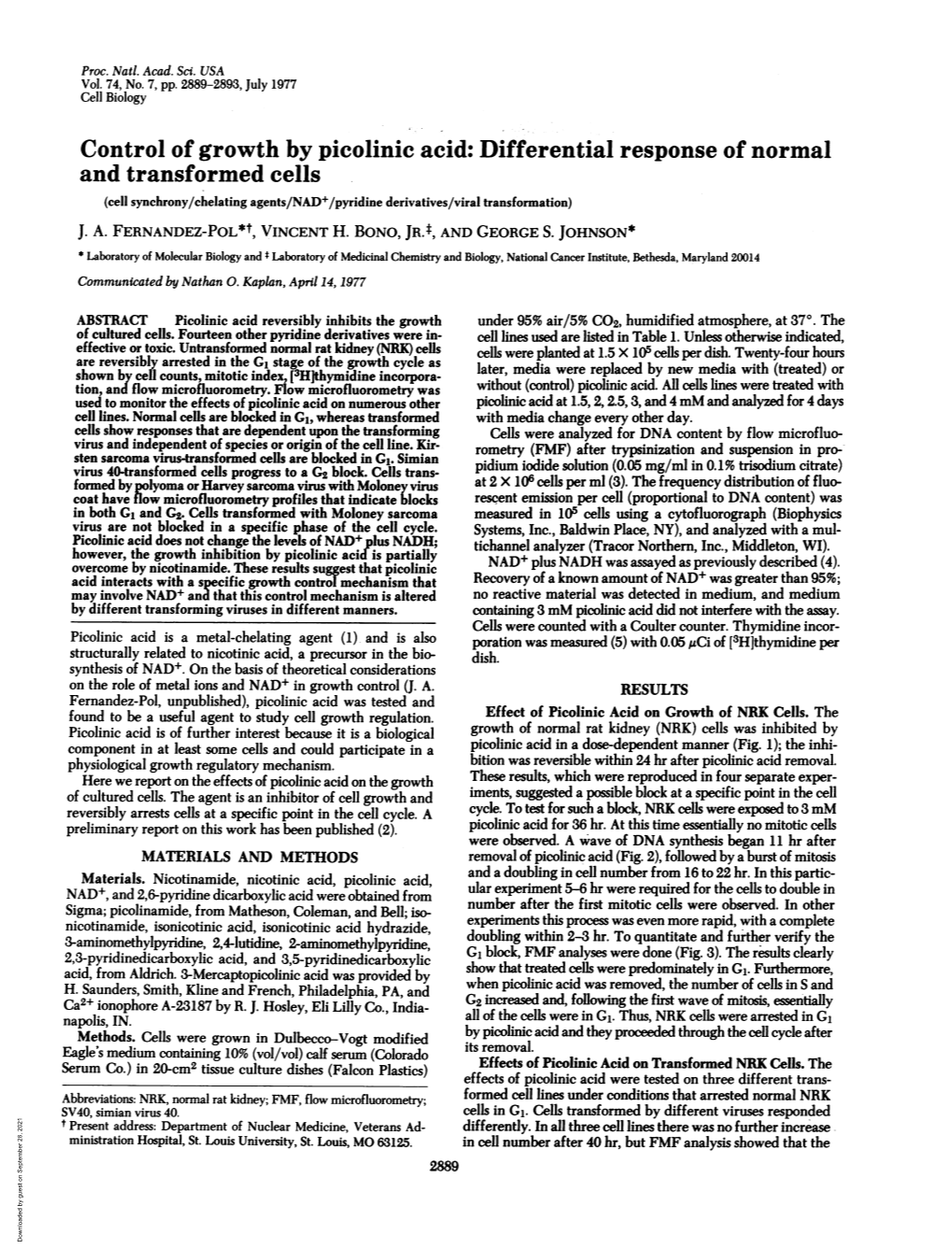 Control of Growth by Picolinic Acid