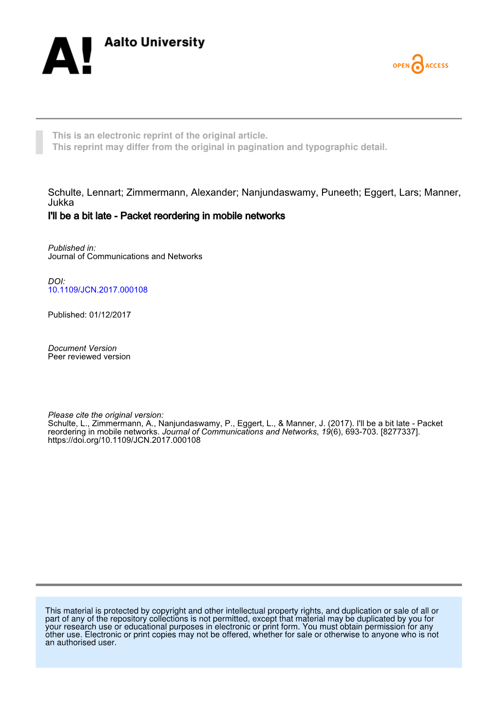 Packet Reordering in Mobile Networks