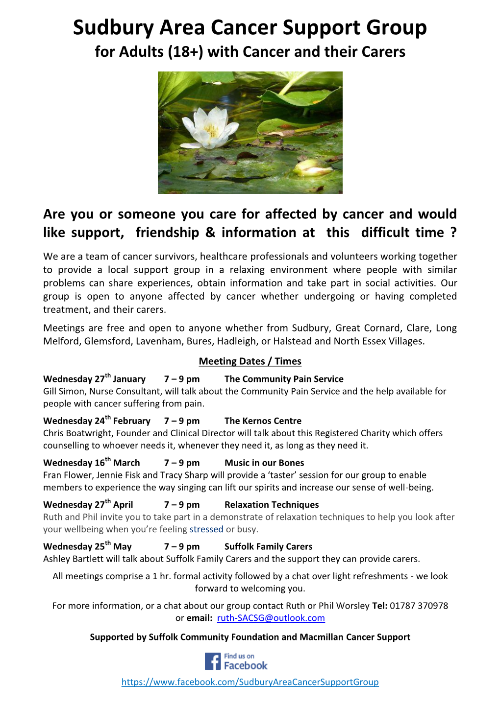 Sudbury Area Cancer Support Group for Adults (18+) with Cancer and Their Carers
