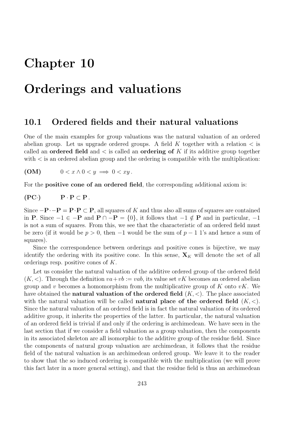 Chapter 10 Orderings and Valuations