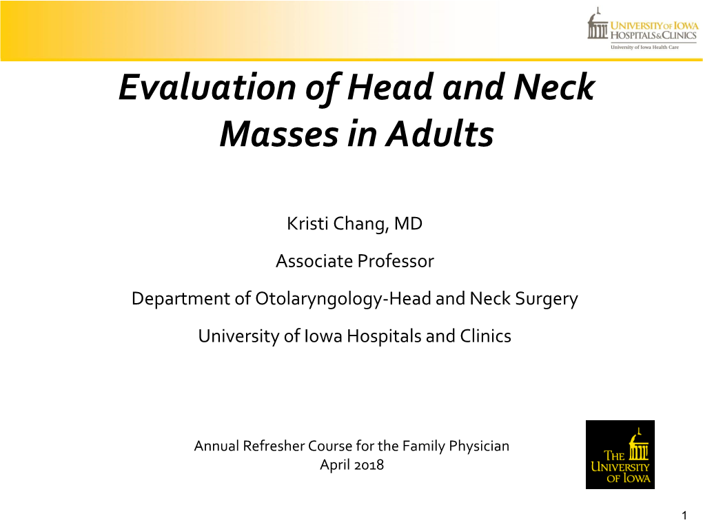 Evaluation of Head and Neck Masses in Adults