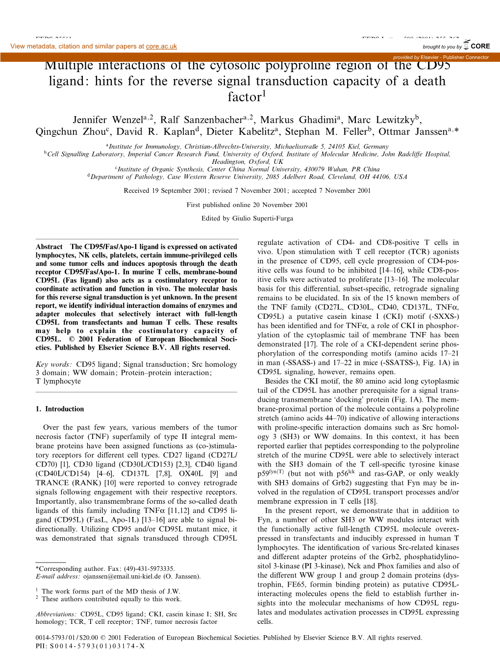 Multiple Interactions of the Cytosolic Polyproline Region of the CD95