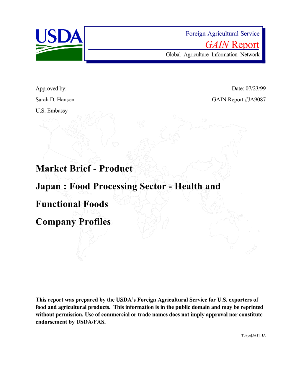 Product Japan : Food Processing Sector - Health and Functional Foods Company Profiles