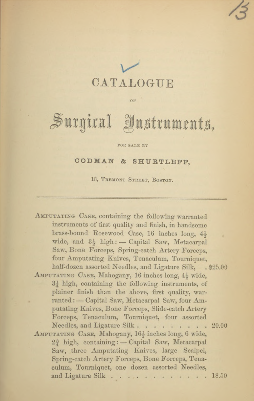 Catalogue of Surgical Instruments, for Sale by Codman & Shurtleff, 13