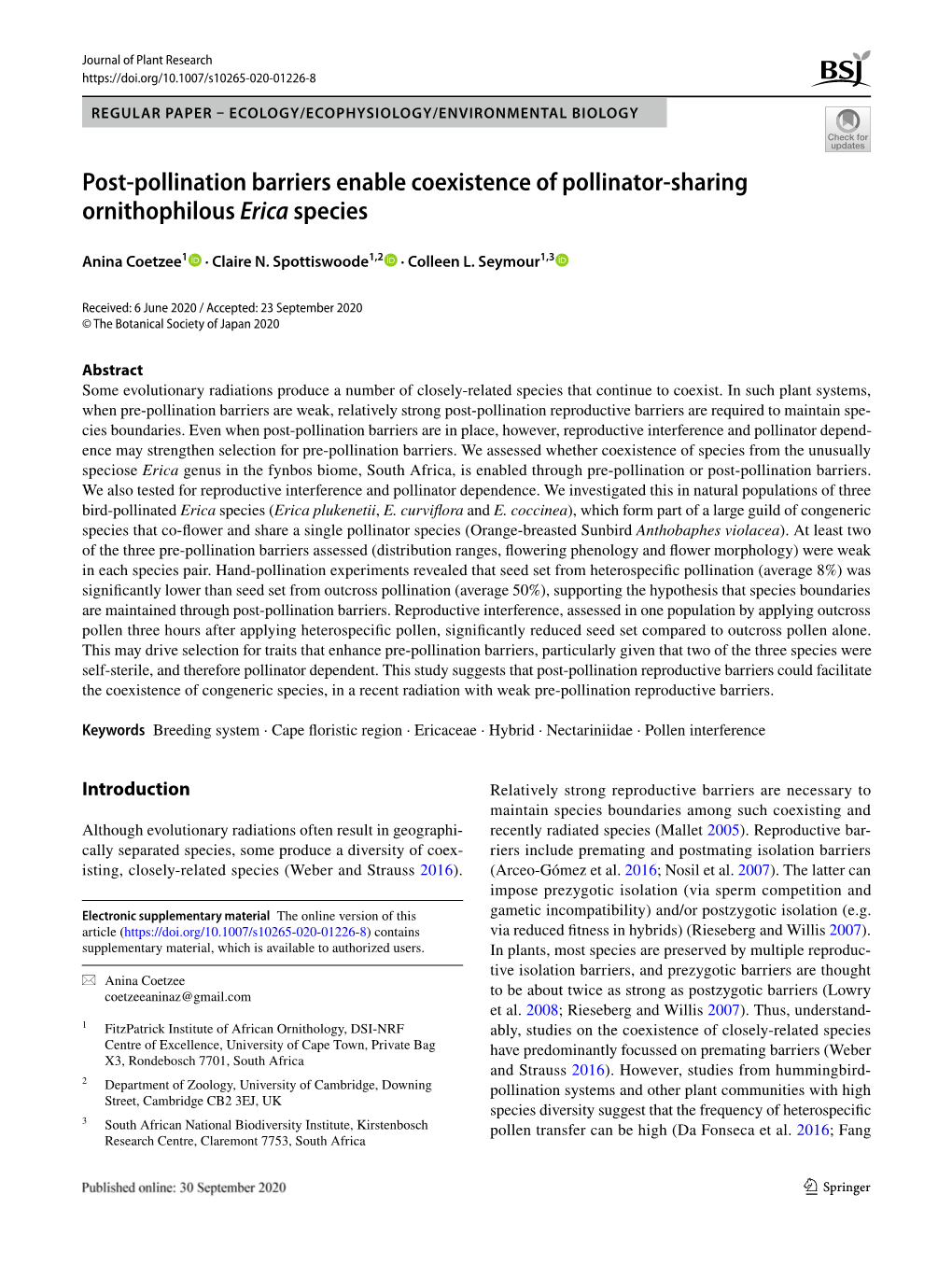 Coetzee Et Al. 2020 J. Plant Research.Pdf