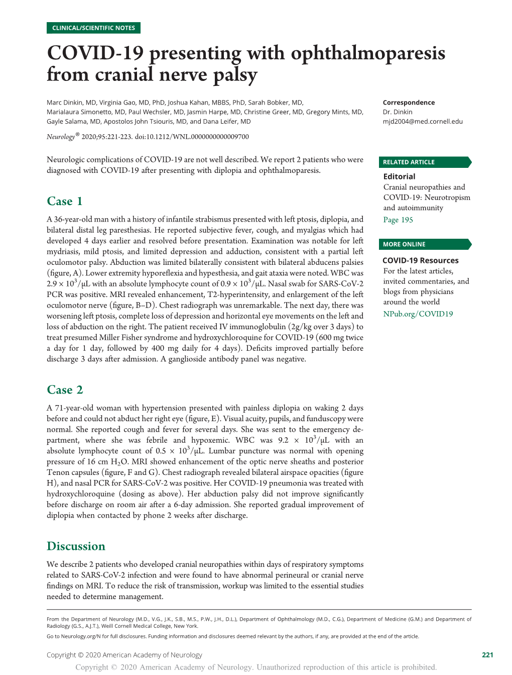 COVID-19 Presenting with Ophthalmoparesis from Cranial Nerve Palsy