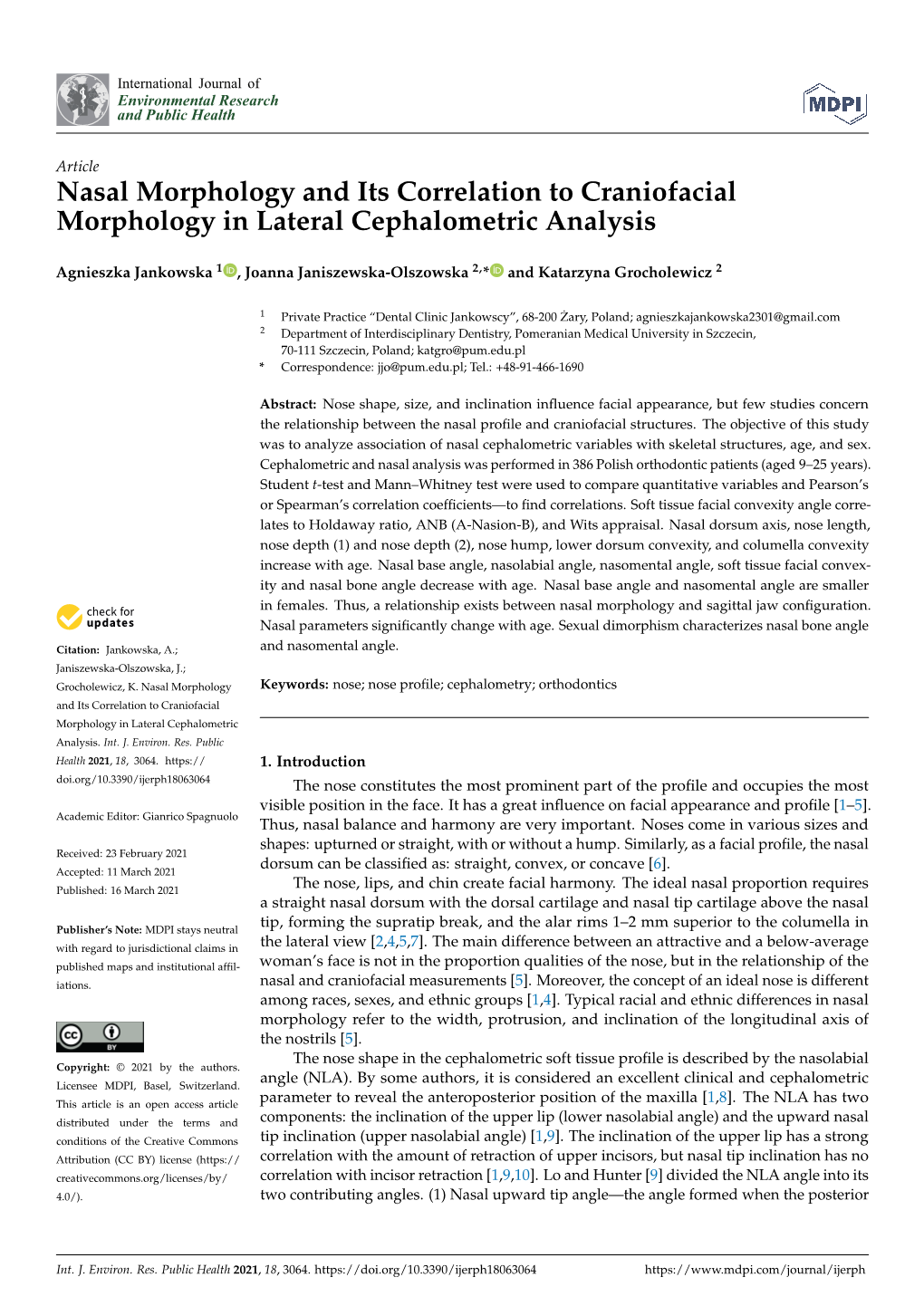 Nasal Morphology and Its Correlation to Craniofacial Morphology in Lateral Cephalometric Analysis