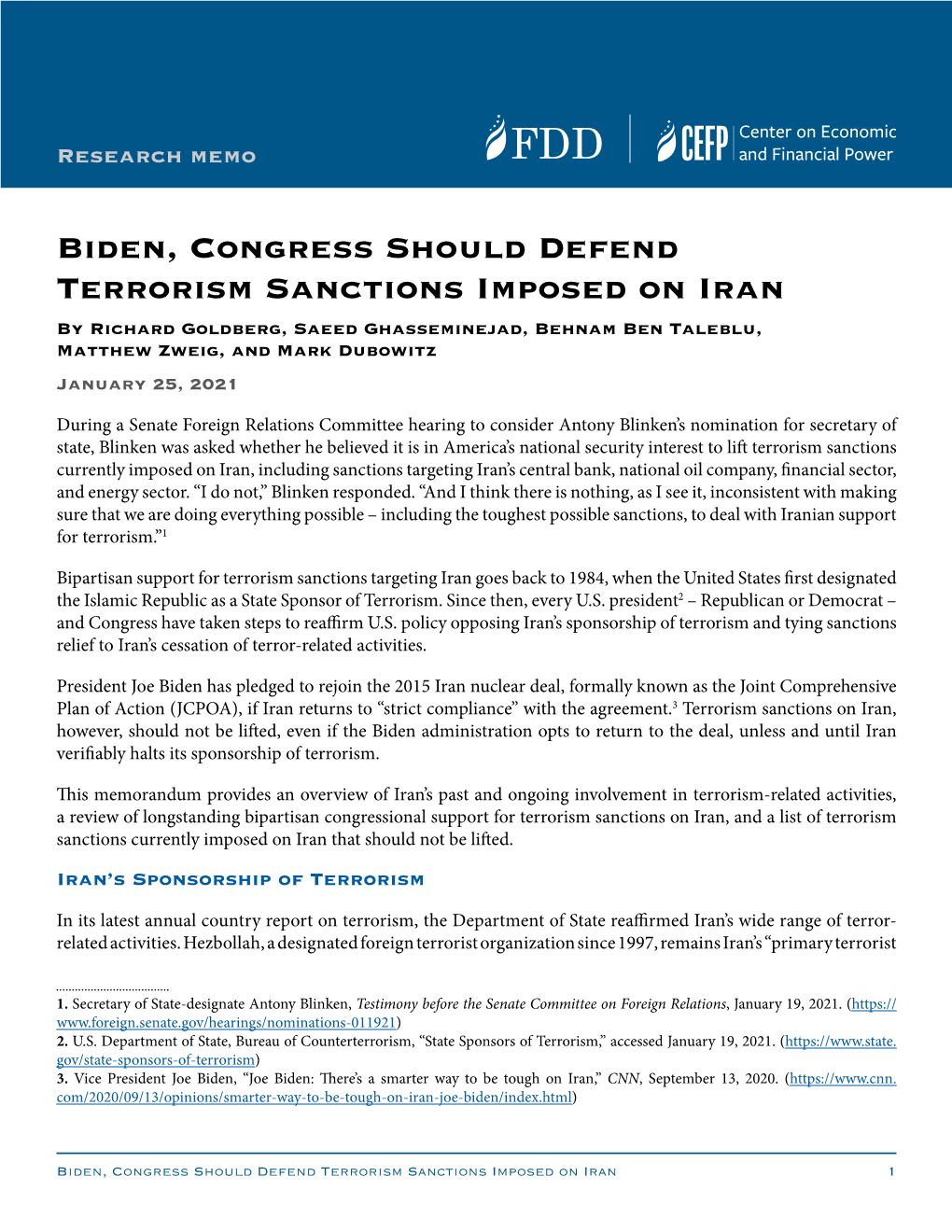 Biden, Congress Should Defend Terrorism Sanctions Imposed on Iran