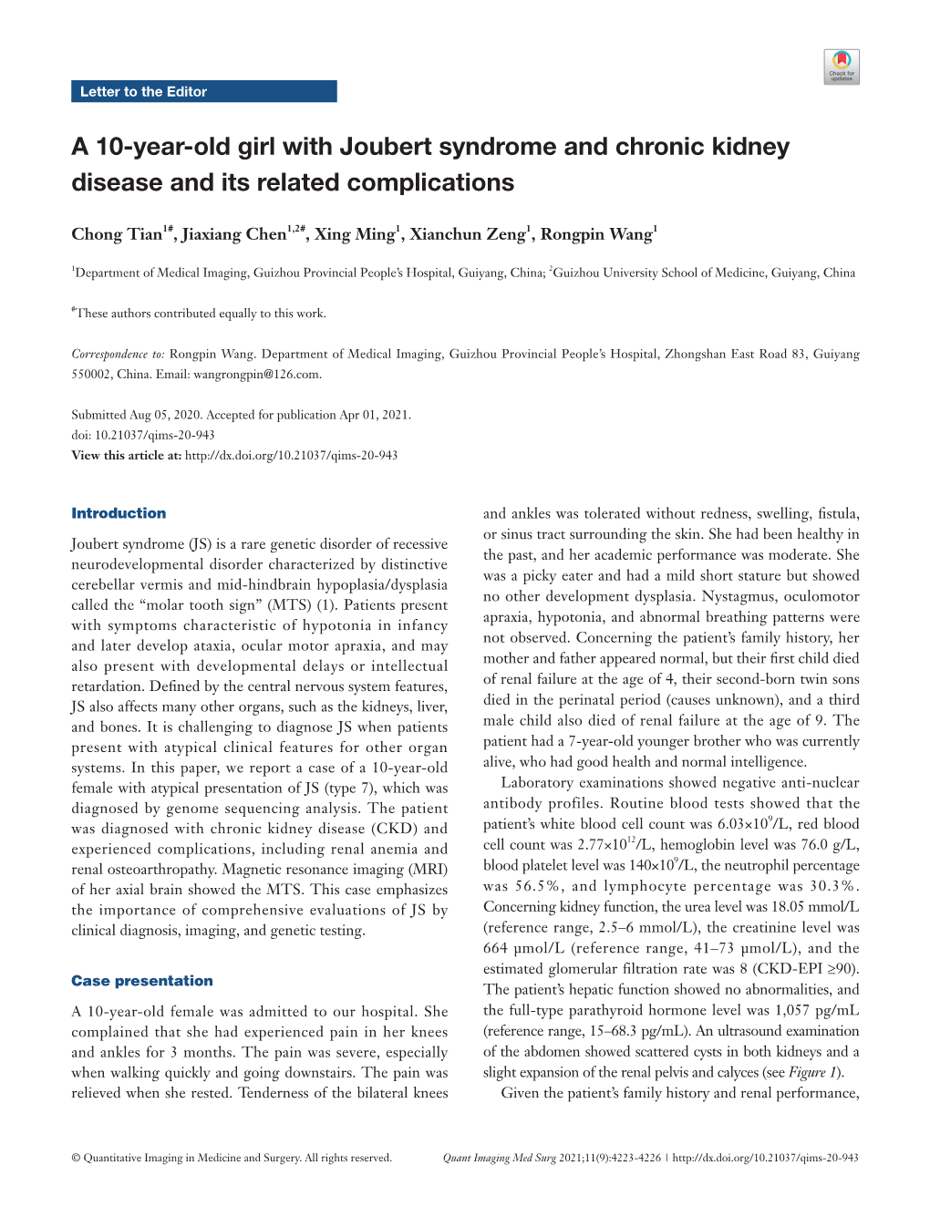 A 10-Year-Old Girl with Joubert Syndrome and Chronic Kidney Disease and Its Related Complications