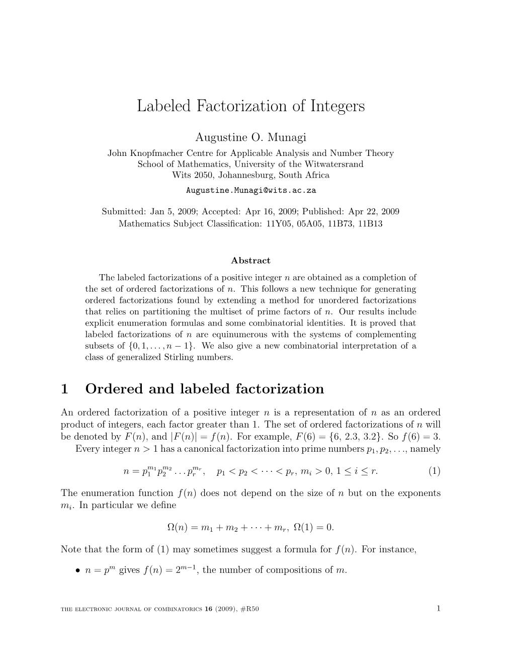 Labeled Factorization of Integers