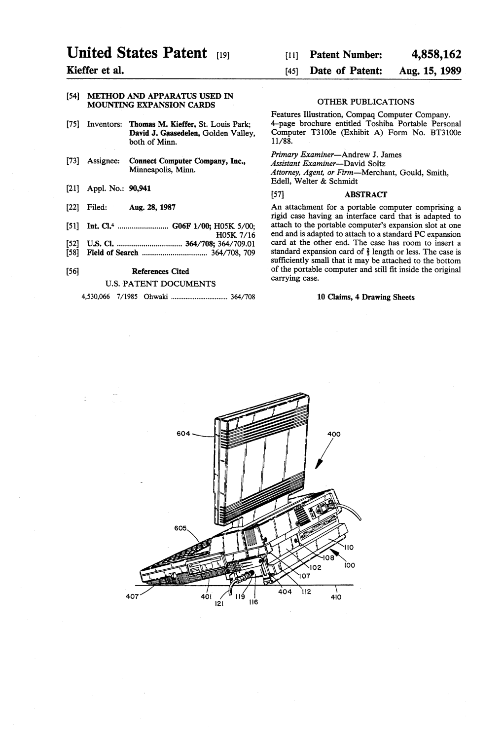 United States Patent (19) 11 Patent Number: 4,858,162 Kieffer Et Al