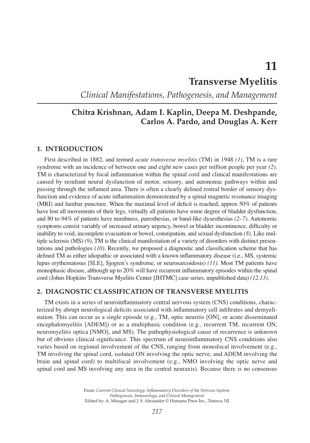 Transverse Myelitis Clinical Manifestations, Pathogenesis, and Management