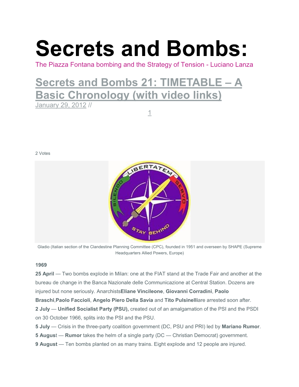 Secrets and Bombs: the Piazza Fontana Bombing and the Strategy of Tension - Luciano Lanza