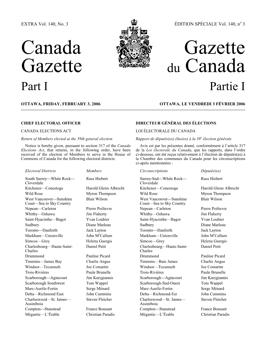 Canada Gazette, Part I