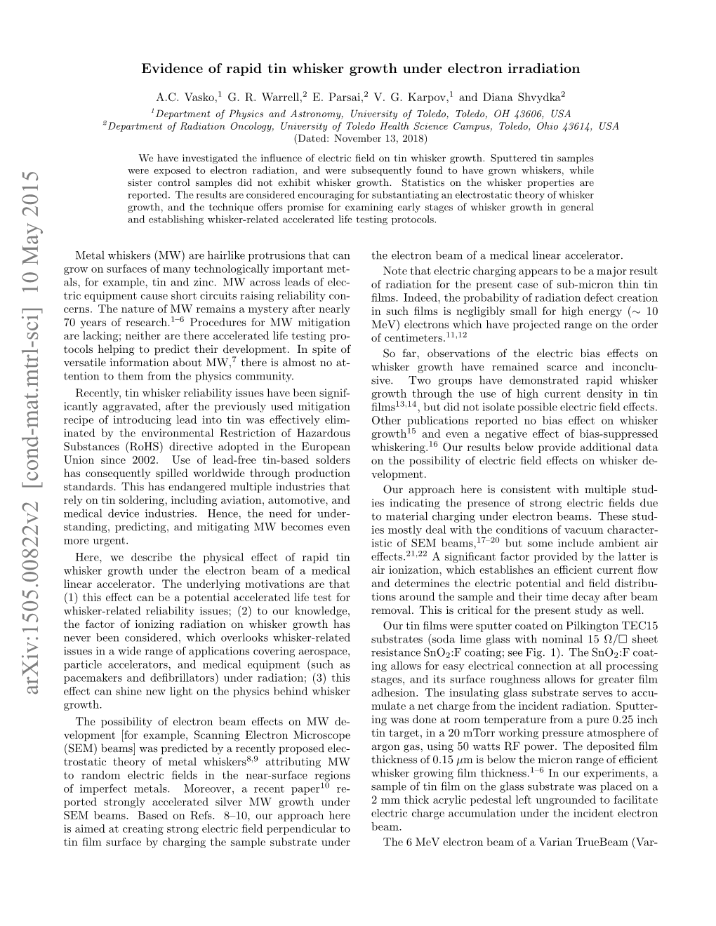 Evidence of Rapid Tin Whisker Growth Under Electron Irradiation