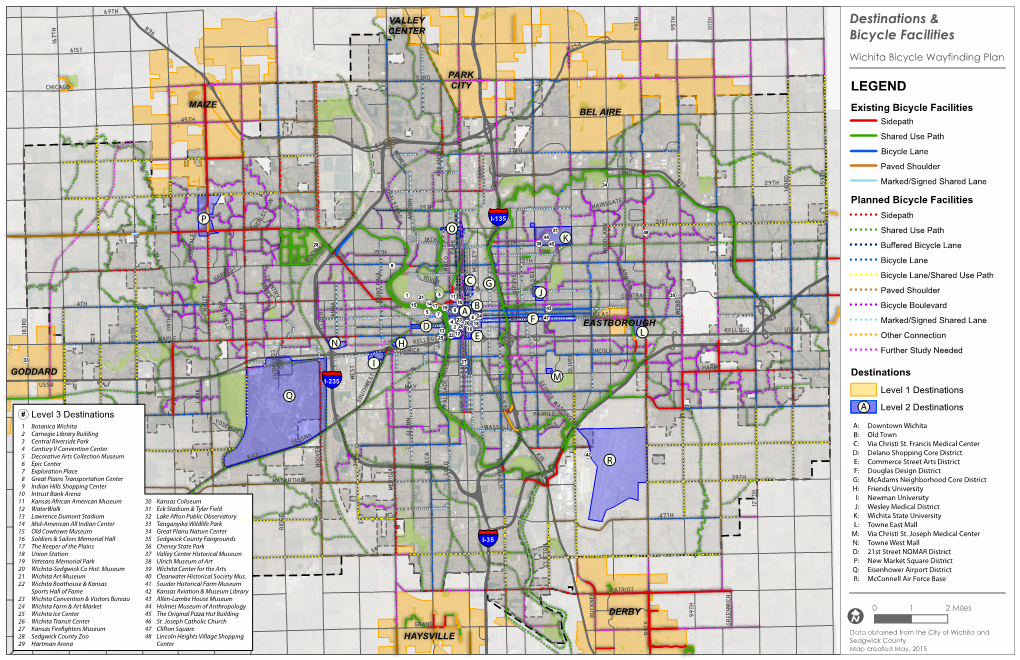 Wichita Destinations and Bicycle Facilities Map-11X17