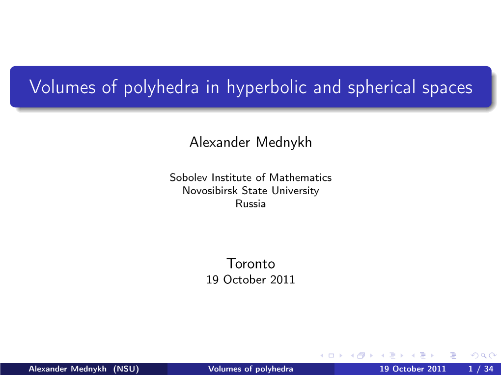Volumes of Polyhedra in Hyperbolic and Spherical Spaces