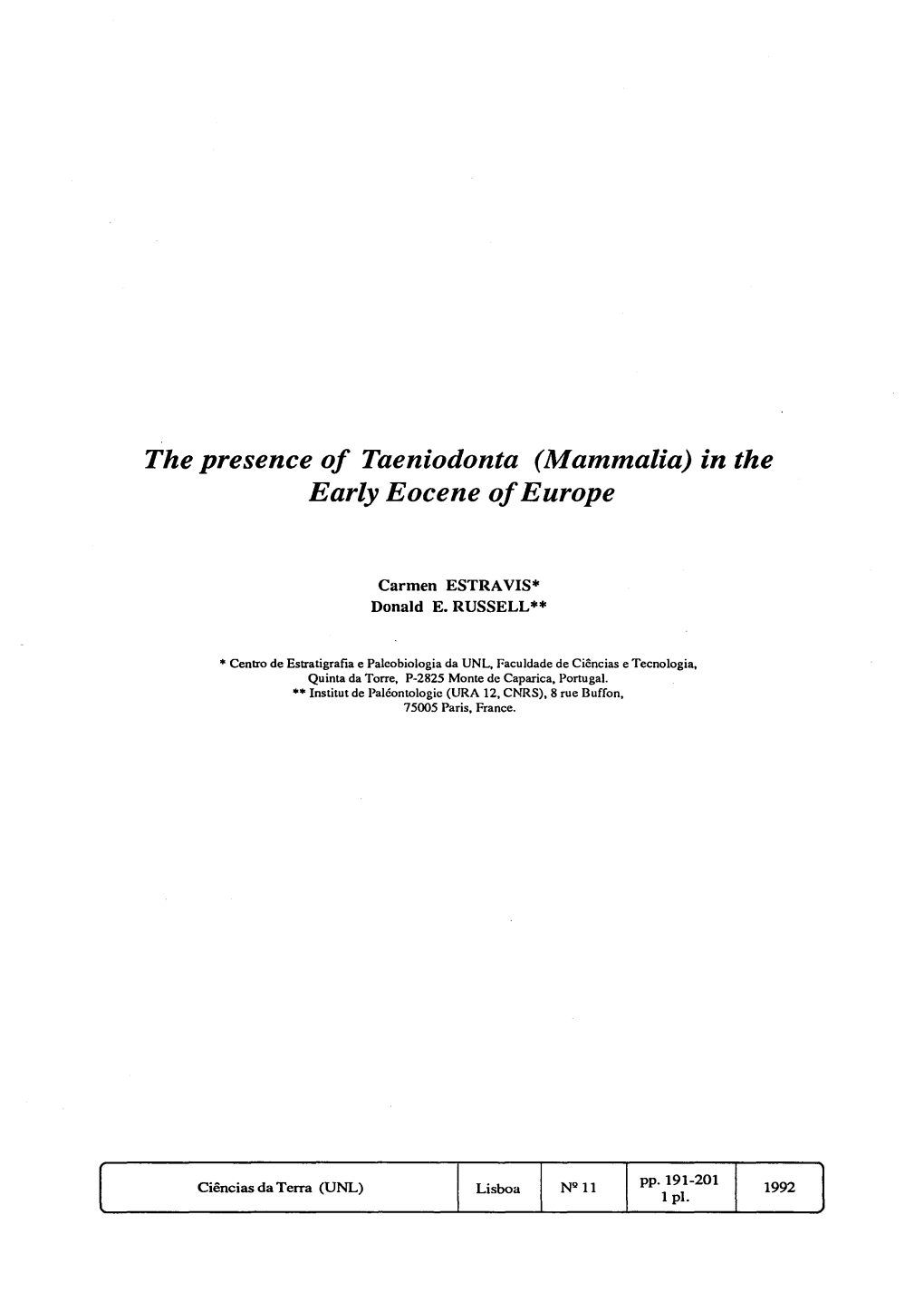 (Mammalia) in the Early Eocene Ofeurope