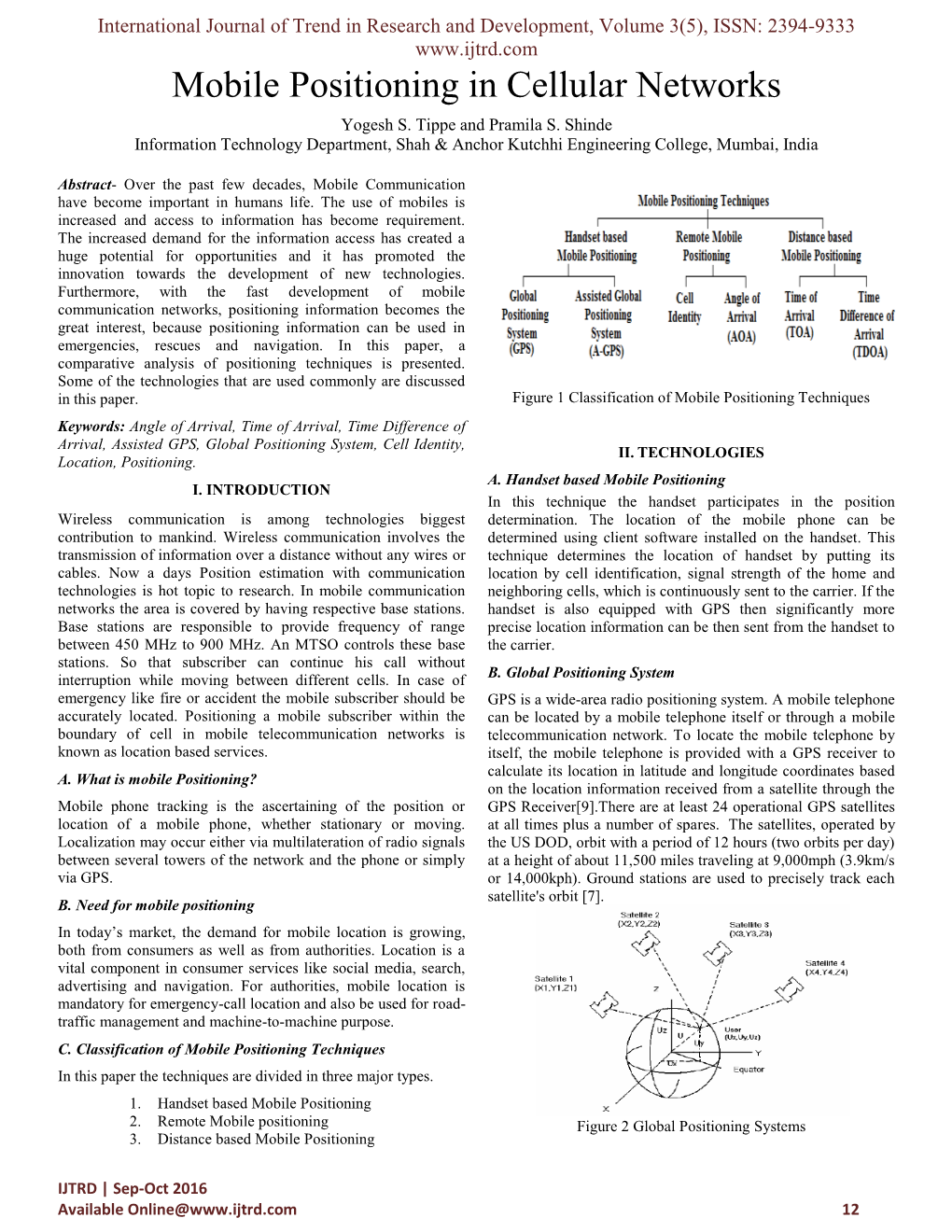 Mobile Positioning in Cellular Networks Yogesh S