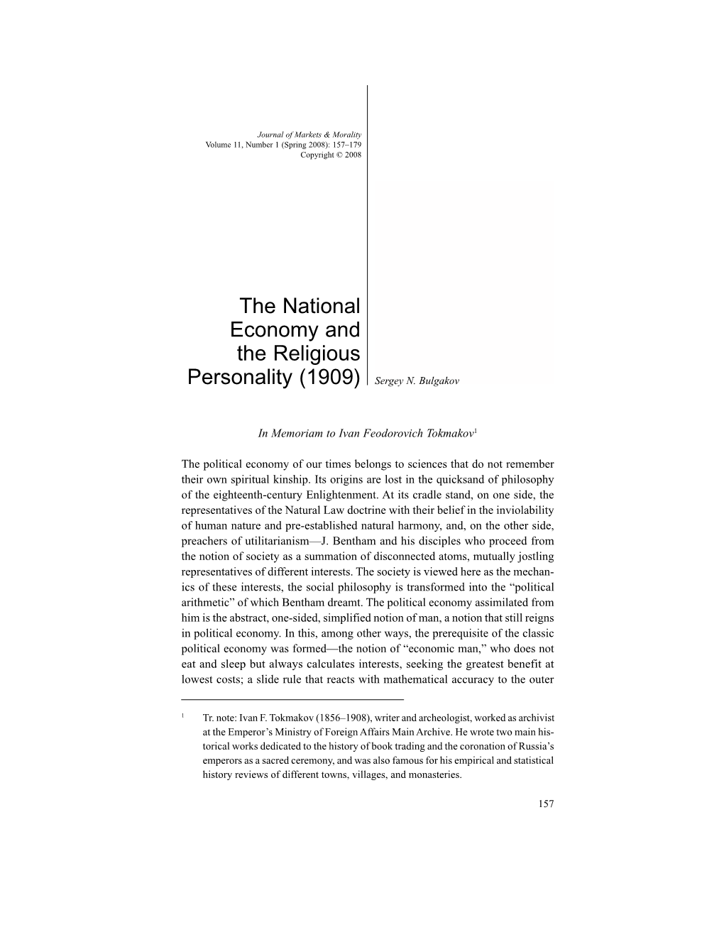 The National Economy and the Religious Personality (1909) Sergey N