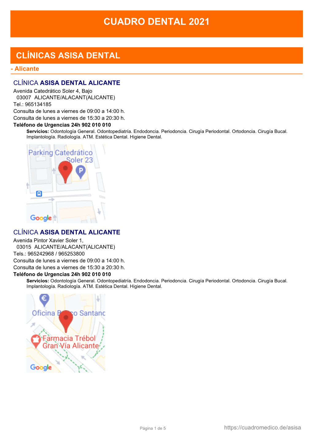 Cuadro Médico Asisa Dental Alicante