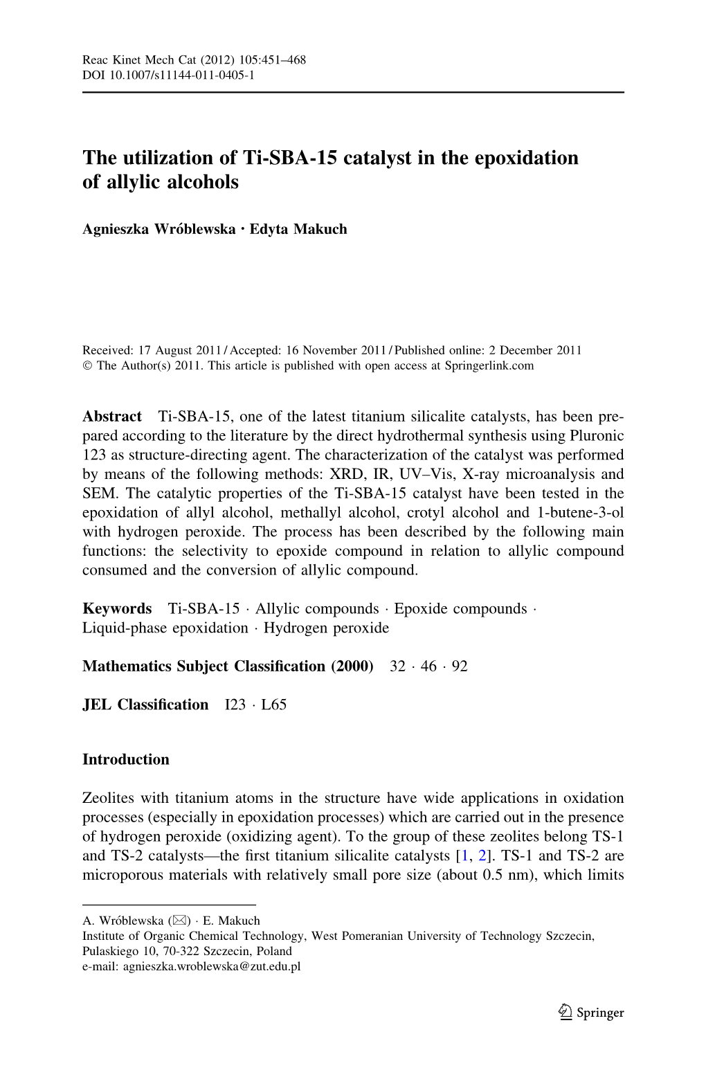 The Utilization of Ti-SBA-15 Catalyst in the Epoxidation of Allylic Alcohols