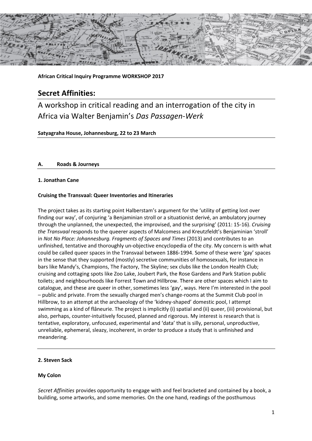 Secret Affinities: a Workshop in Critical Reading and an Interrogation of the City in Africa Via Walter Benjamin’S Das Passagen-Werk