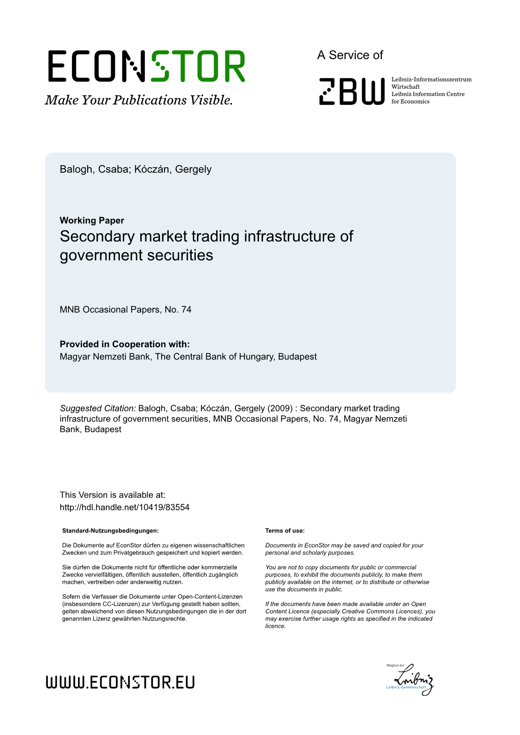 Secondary Market Trading Infrastructure of Government Securities