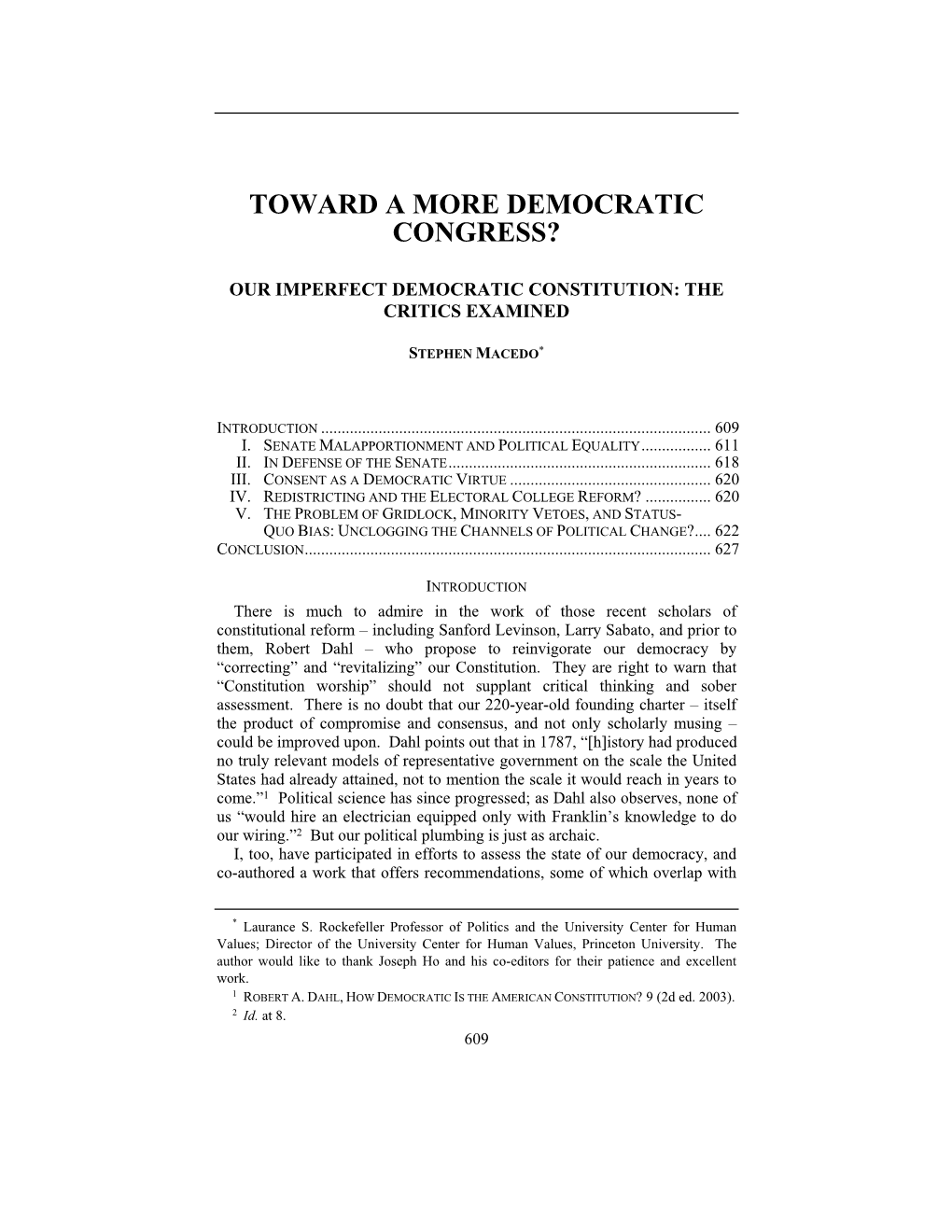 Toward a More Democratic Congress?