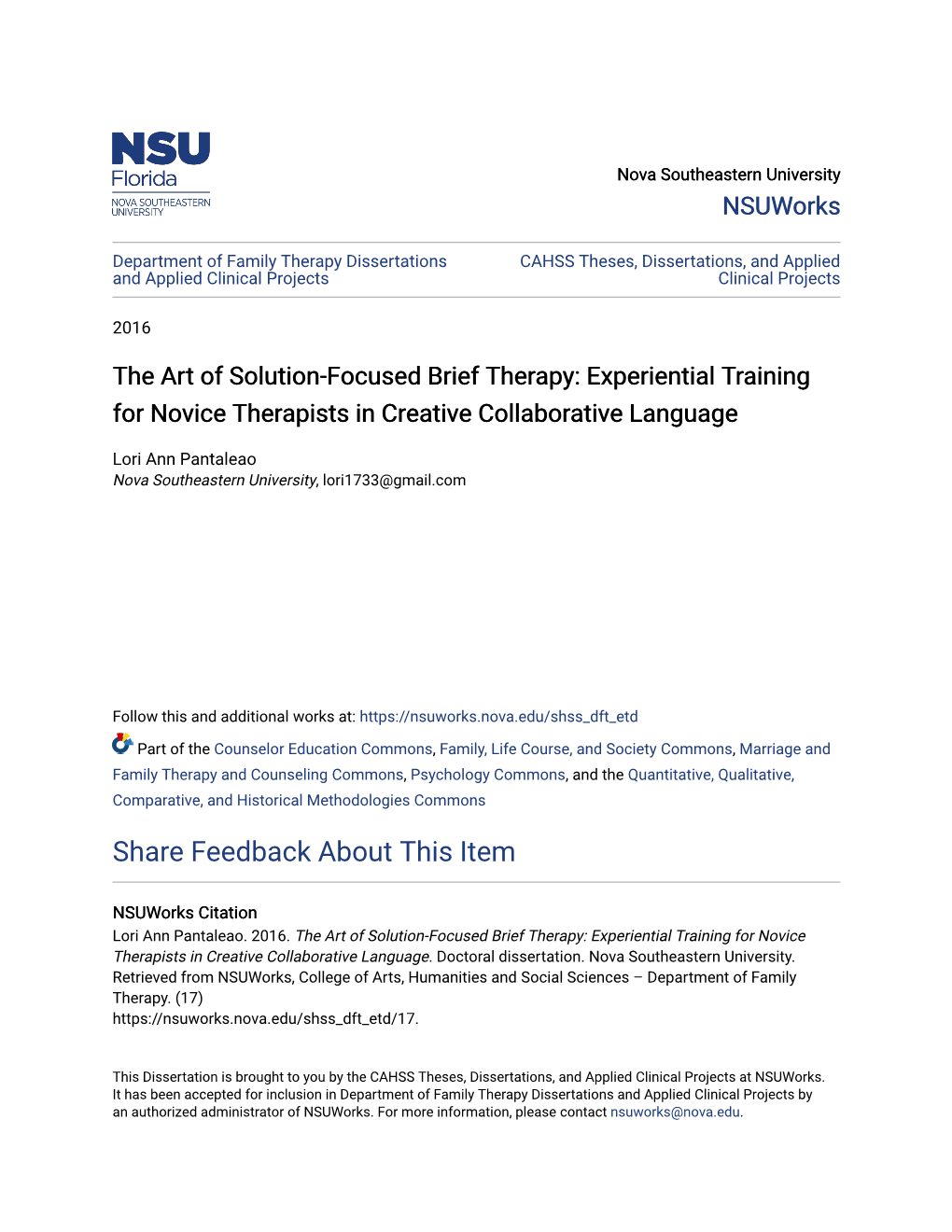 The Art of Solution-Focused Brief Therapy: Experiential Training for Novice Therapists in Creative Collaborative Language
