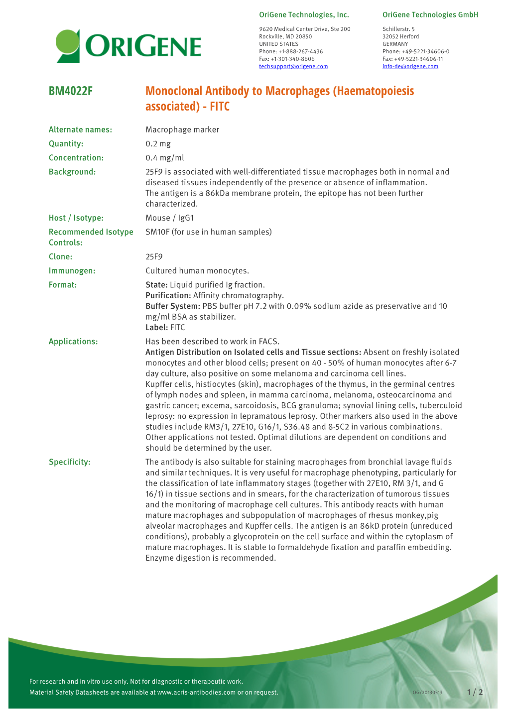 Monoclonal Antibody to Macrophages (Haematopoiesis Associated) - FITC