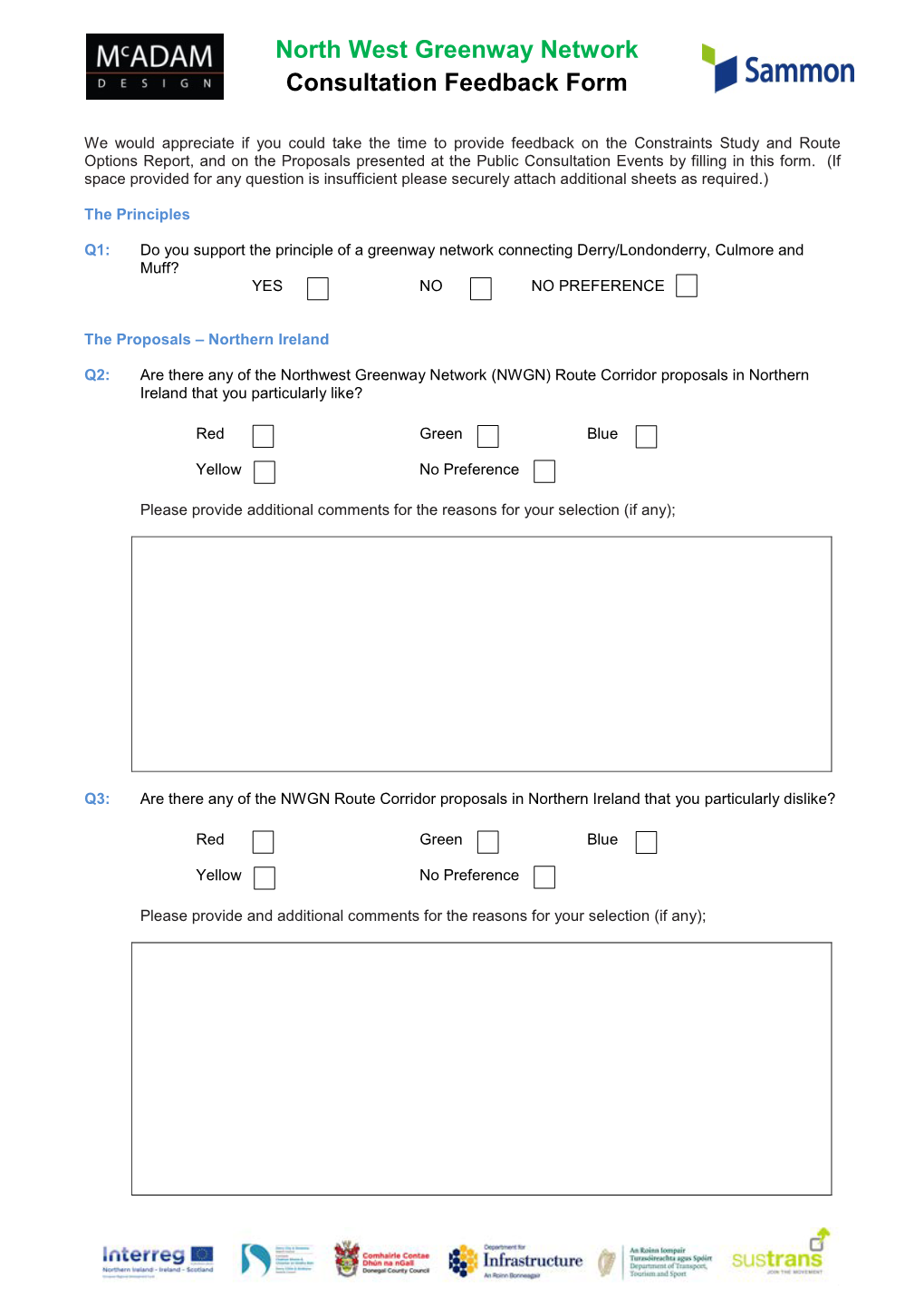 North West Greenway Network Consultation Feedback Form