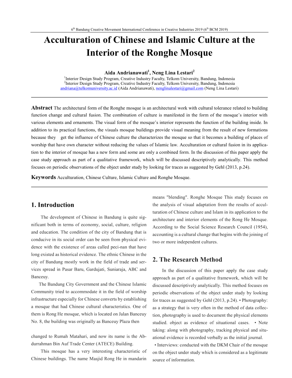 Acculturation of Chinese and Islamic Culture at the Interior of the Ronghe Mosque