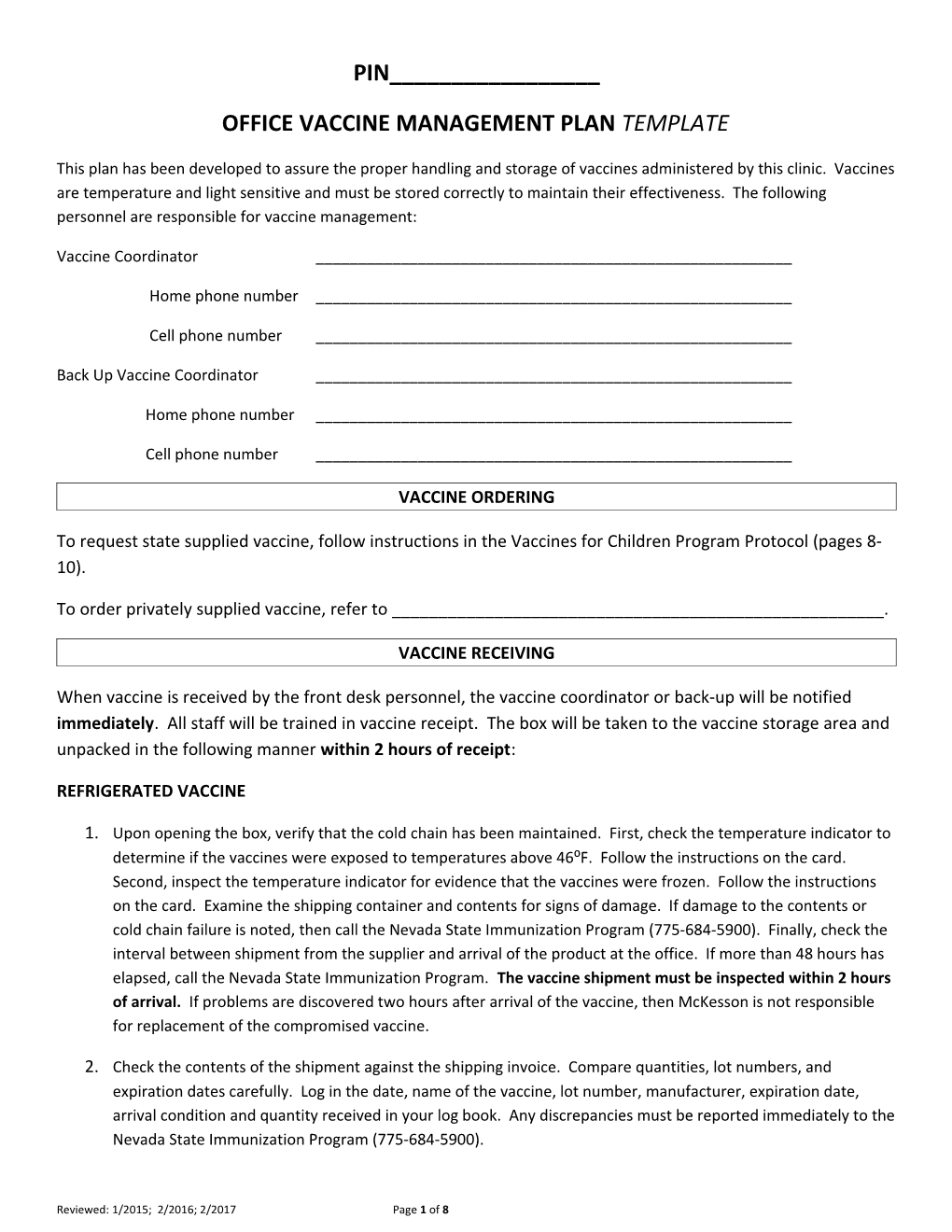 Office Vaccine Management Plan Template