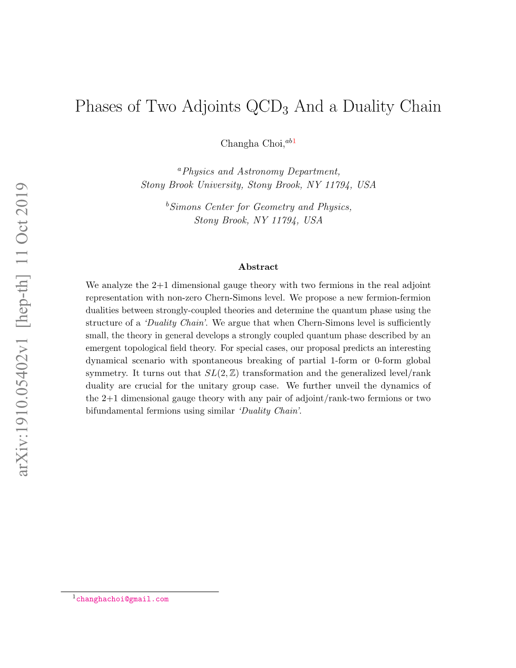 Phases of Two Adjoints QCD3 and a Duality Chain