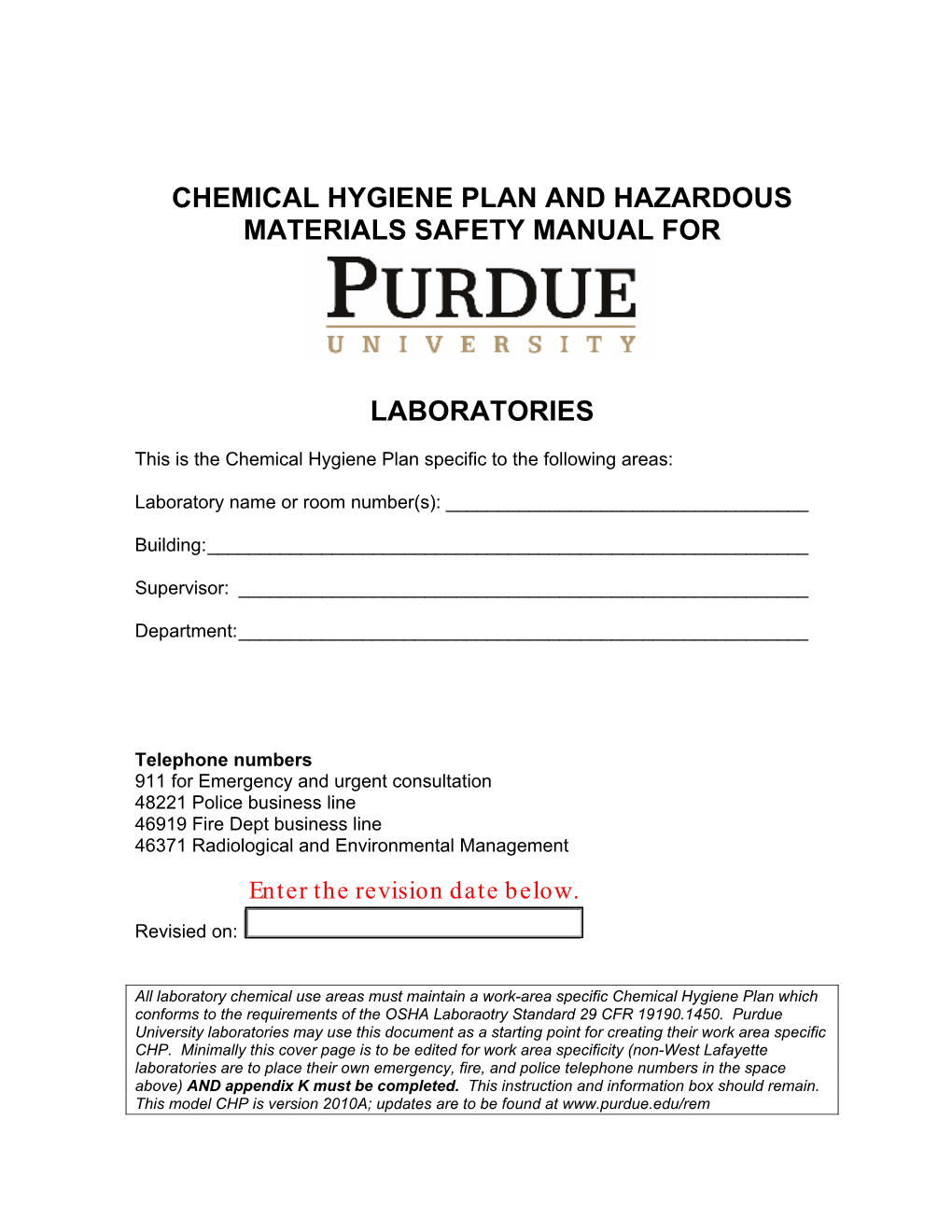 Chemical Hygiene Plan Manual