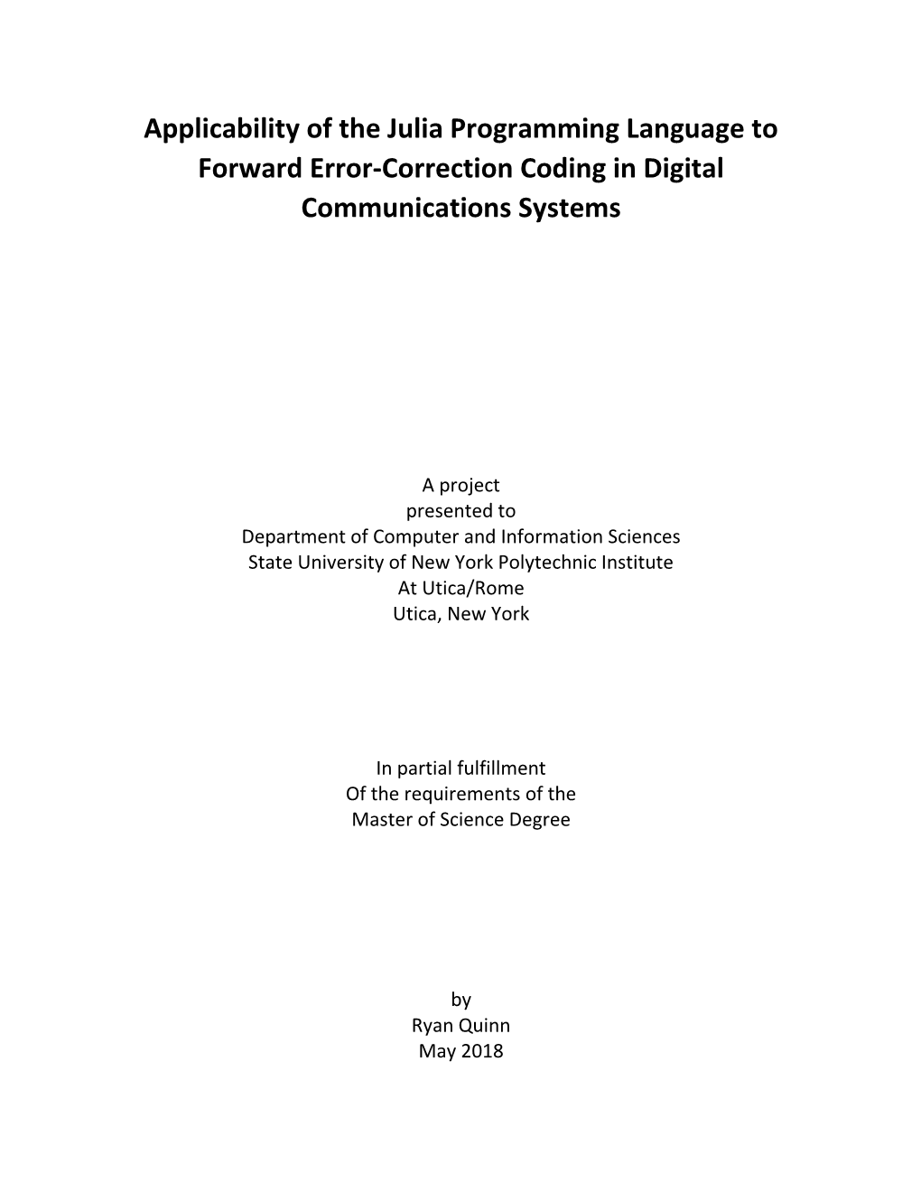 Applicability of the Julia Programming Language to Forward Error-Correction Coding in Digital Communications Systems