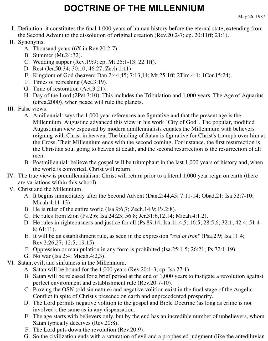 DOCTRINE of the MILLENNIUM May 26, 1987