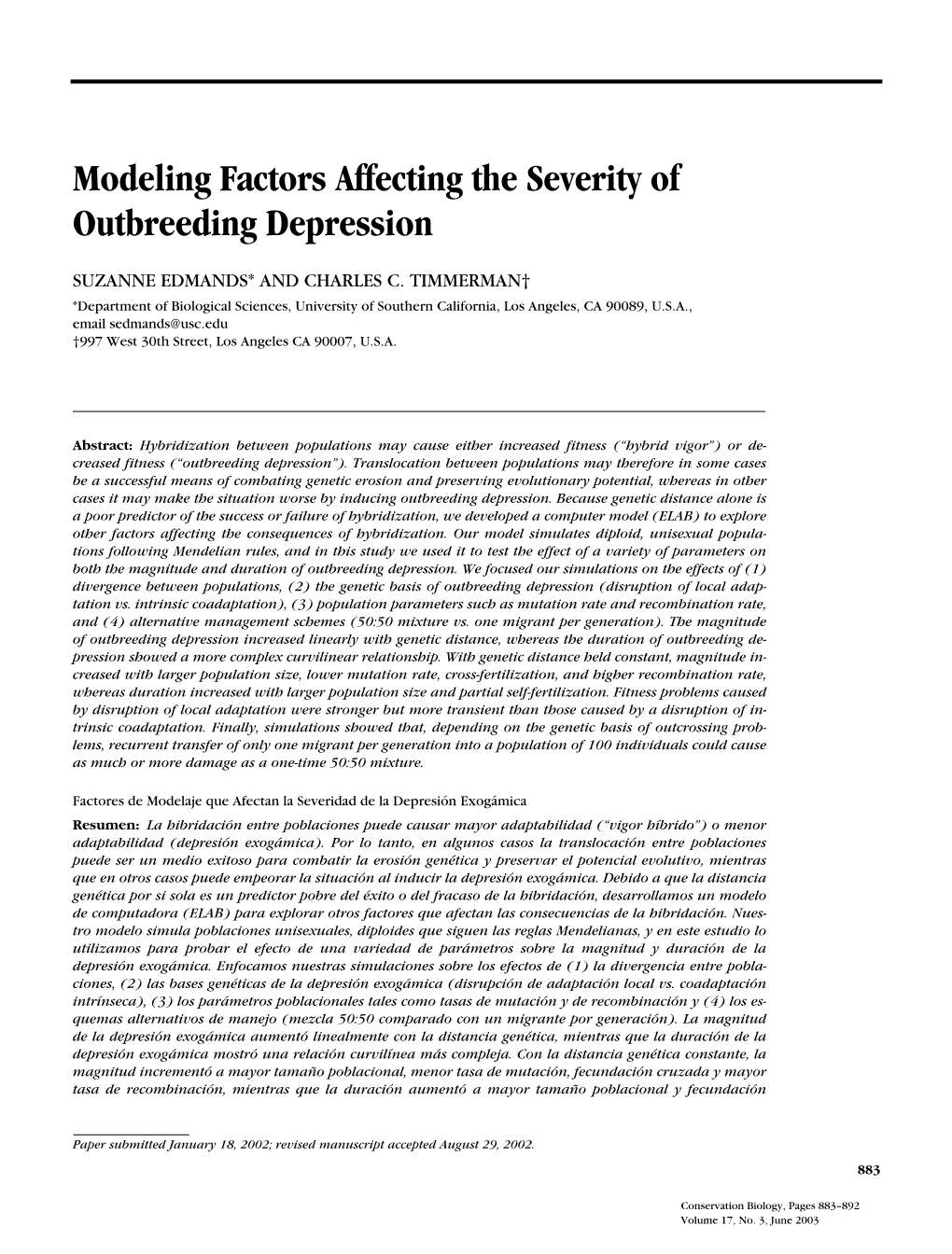 Modeling Factors Affecting the Severity of Outbreeding Depression