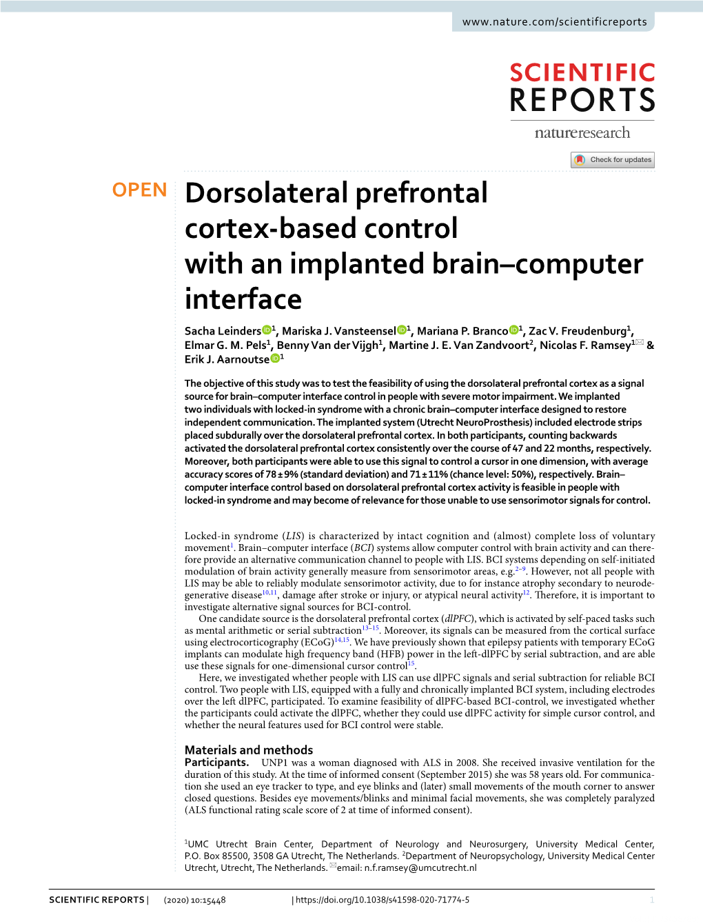 Dorsolateral Prefrontal Cortex-Based Control with an Implanted Brain–Computer Interface