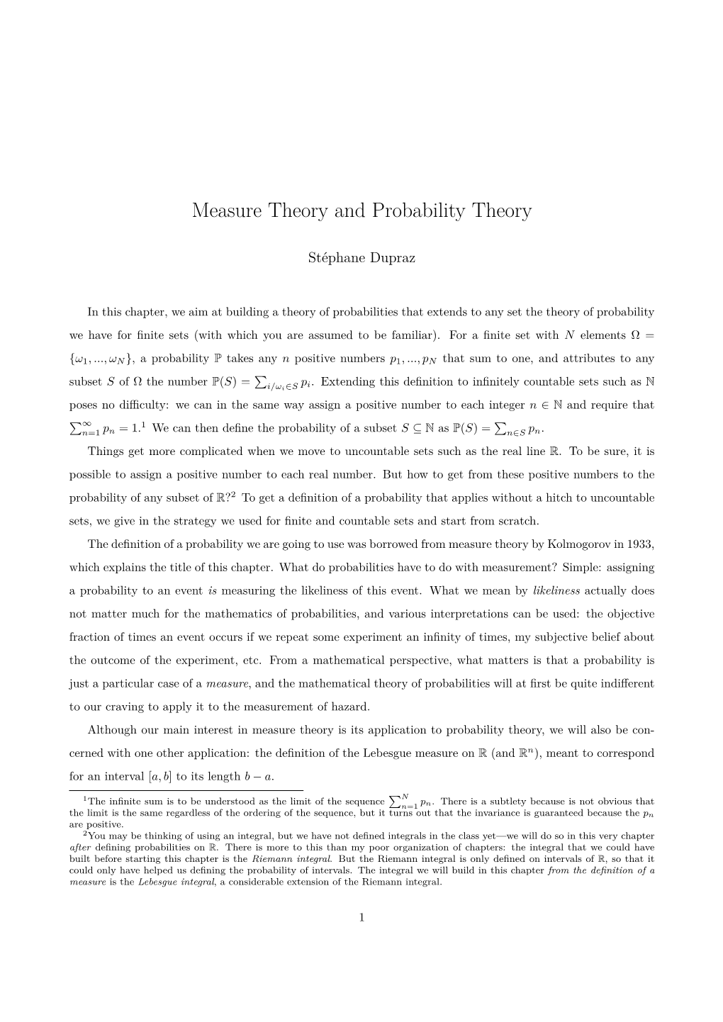 Measure Theory and Probability Theory