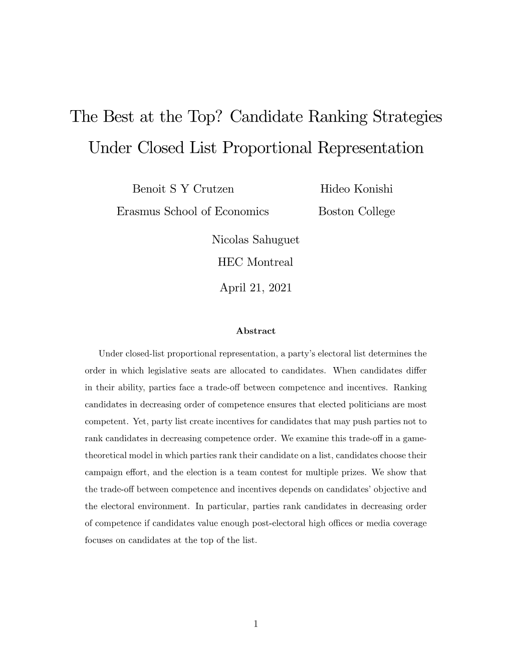 Candidate Ranking Strategies Under Closed List Proportional Representation