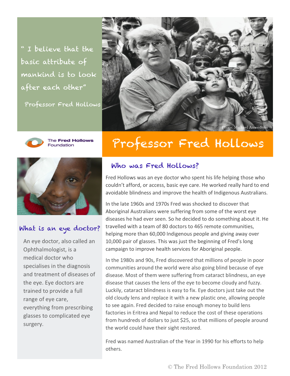 Fred Hollows Fact Sheet