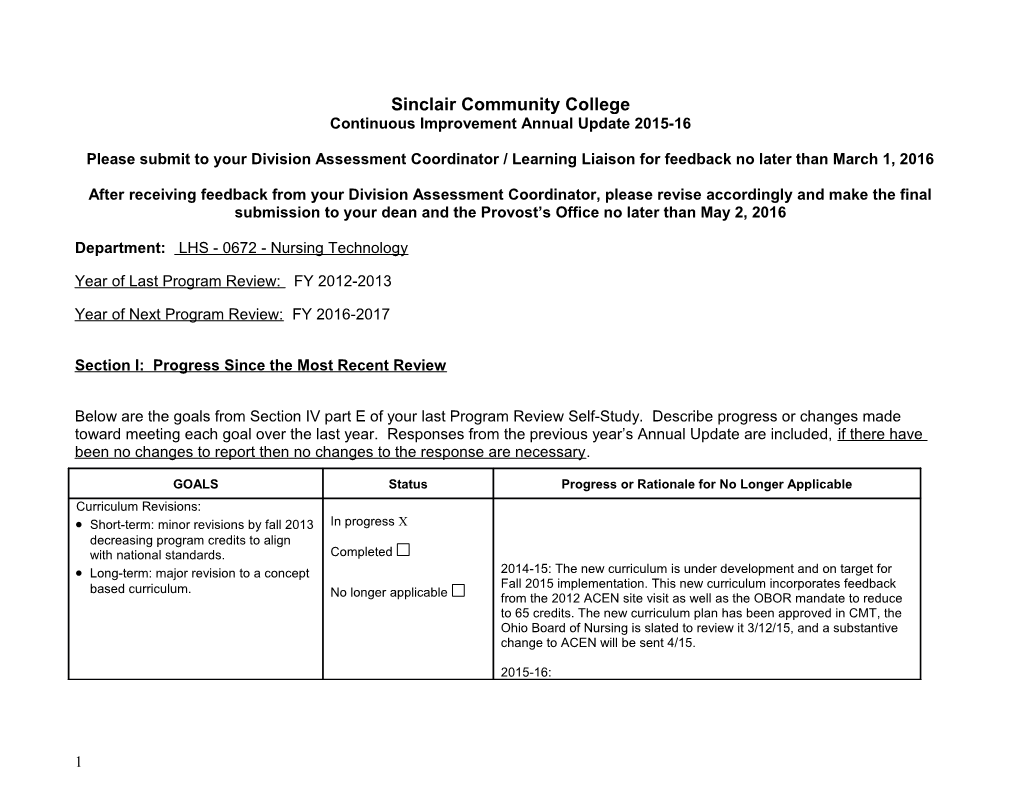 Continuous Improvement Annual Update 2015-16