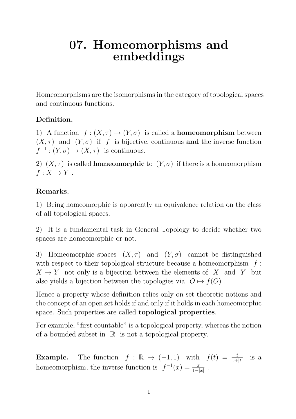 07. Homeomorphisms and Embeddings